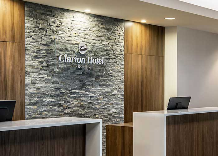 Front desk reception at Clarion Hotel